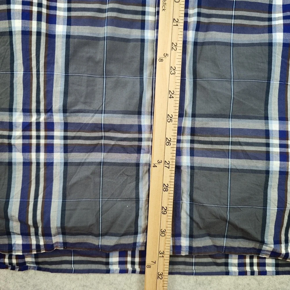 Banana Republic‎ Shirt Mens 2XL 18 18.5 Gray Blue Plaid Long Sleeve Button Up